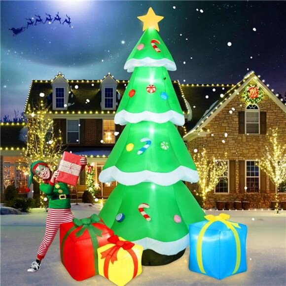 10FT Giant Inflatable Christmas Tree with Gift Box Built-in LEDs Blow Up